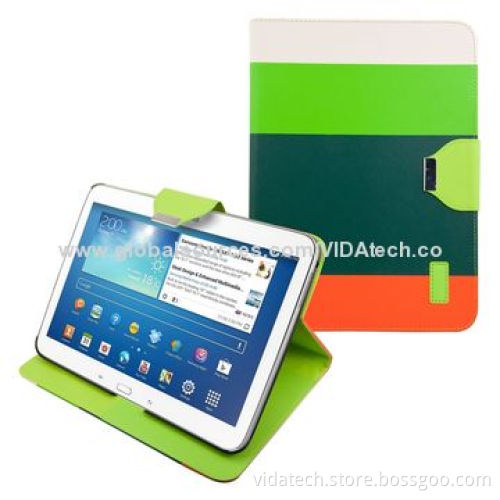 Strip Color with Credit Card Slot and Holder Leather Case for Samsung Galaxy Tab3 P5200